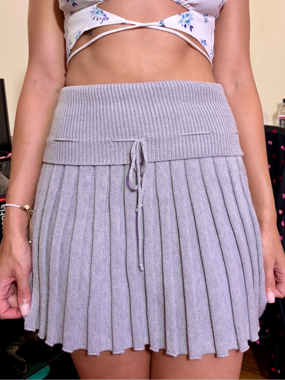 Charlotte Russe Gray Knit Pleated Mini Skirt Y2K Preppy
